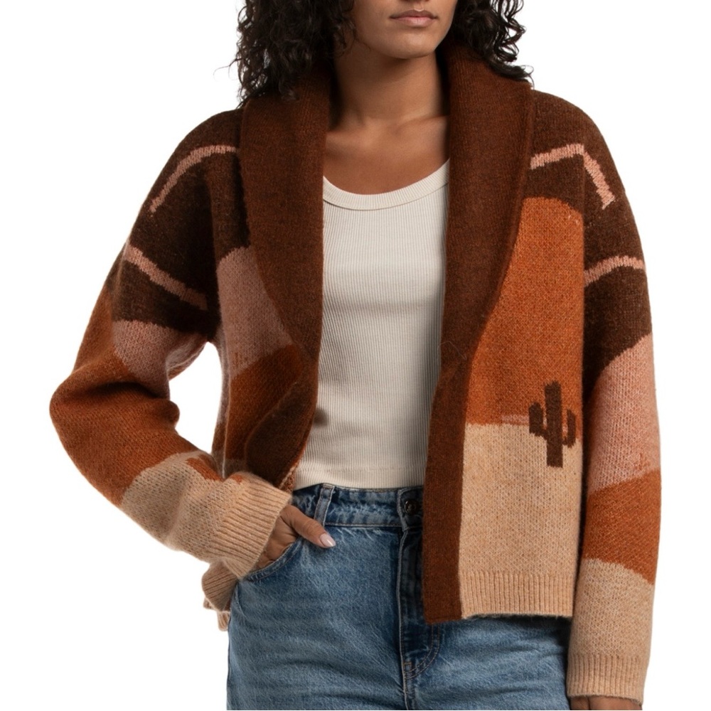 Lucky Brand Long Sleeve Horse Shawl Cardigan Large NWT - Picture 4 of 7